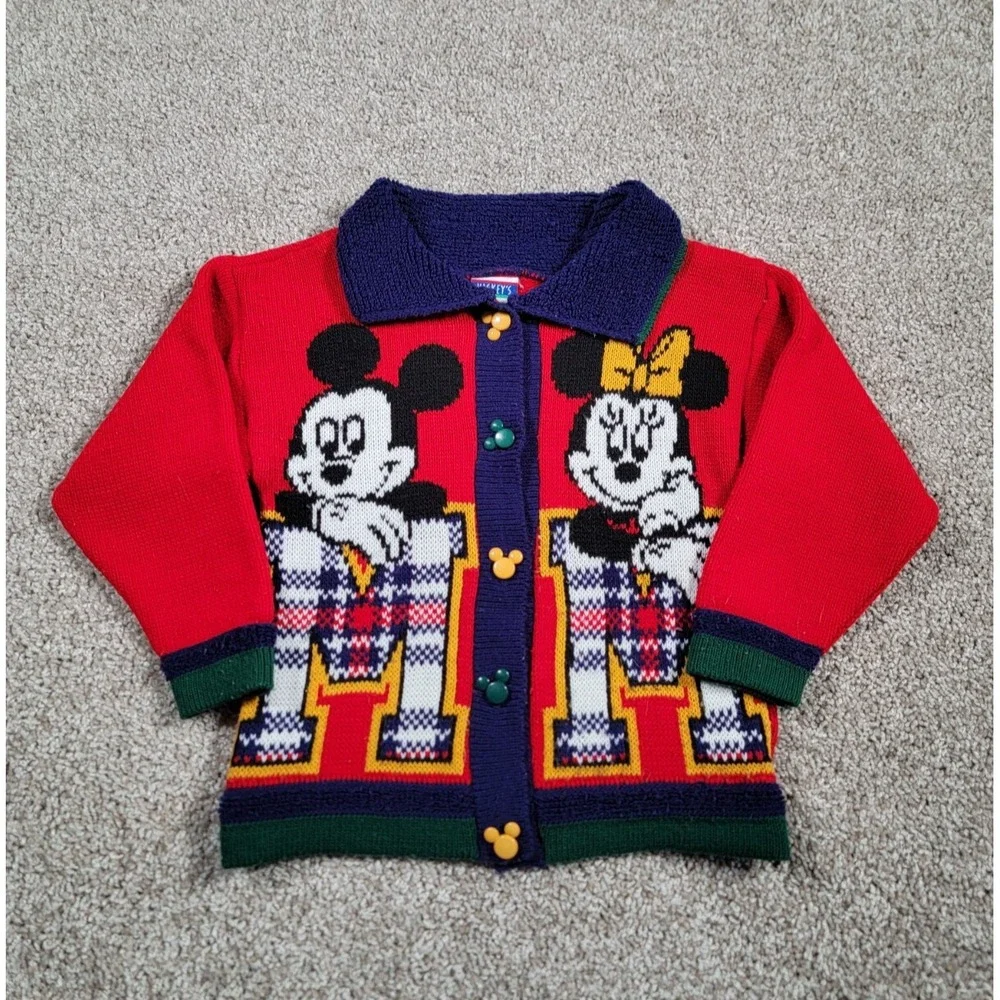 Vintage 90s Disney Mickey Mouse Sweater Cardigan Small Minnie Buttons Girls Kids